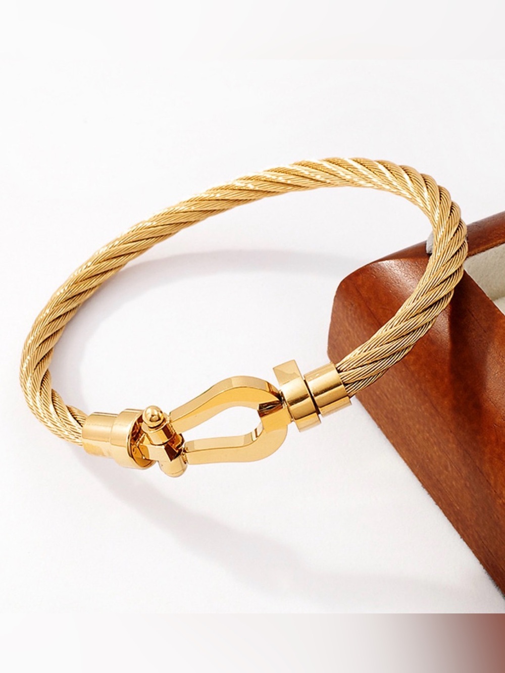 Zara Gold-Tone Twisted Cable Bracelet with Hook Closure